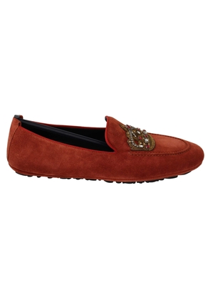Dolce & Gabbana Orange Leather Crystal Crown  Loafers Shoes - EU40/US7