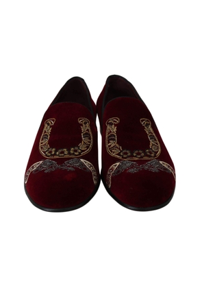 Dolce & Gabbana Bordeaux Velvet Loafers Gun Horseshoe Shoes - EU39/US6