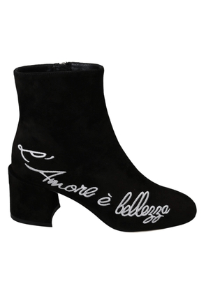 Dolce & Gabbana  Black Suede L'Amore E'Bellezza Boots Shoes - EU35/US4.5
