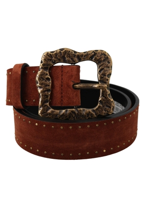 Dolce & Gabbana Brown Suede Leather Studded Baroque Belt - 90 cm / 36 Inches