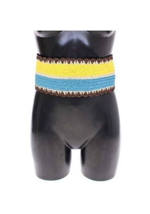 Dolce & Gabbana Yellow Striped Wide Waist Raffia Belt - 65 cm / 26 Inches
