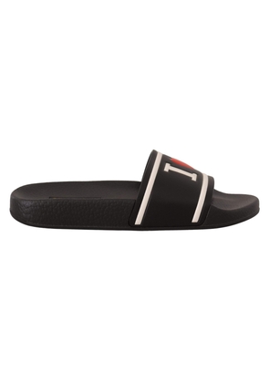 Dolce & Gabbana Black Leather I Love D&G Slides Sandals - EU35/US4.5