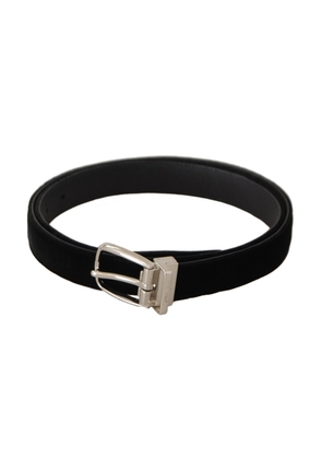 Dolce & Gabbana Black Casual Velvet Silver Tone Metal Buckle Belt - 80 cm / 32 Inches