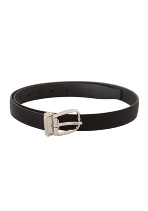 Dolce & Gabbana Black Canvas Leather Silver Logo Metal Buckle Belt - 85 cm / 34 Inches