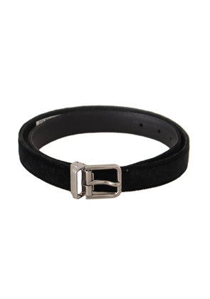 Dolce & Gabbana Black Casual Velvet Silver Metal Logo Buckle Belt - 95 cm / 38 Inches