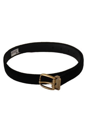 Dolce & Gabbana Black Velvet Leather Gold Tone Metal Buckle Belt - 90 cm / 36 Inches