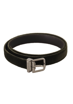 Dolce & Gabbana Green Velvet Silver Tone Metal Buckle Belt - 95 cm / 38 Inches