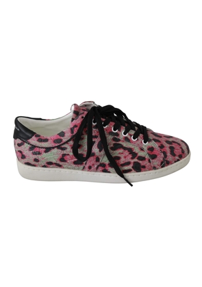 Dolce & Gabbana Pink Leopard Print Training Leather Flat Sneakers - EU42/US9