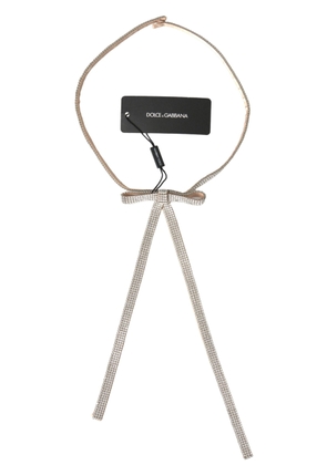 Dolce & Gabbana Beige Silk Clear Crystal Bow Waist Belt - 65 cm / 26 Inches