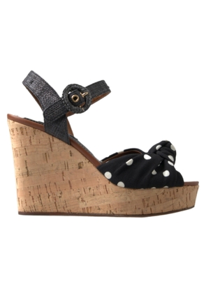 Dolce & Gabbana Black  Wedges Polka Dotted Ankle Strap Shoes Sandals - EU35.5/US5