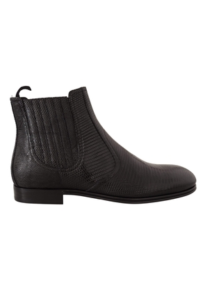 Dolce & Gabbana Black Leather Lizard Skin Ankle Boots - EU40/US7
