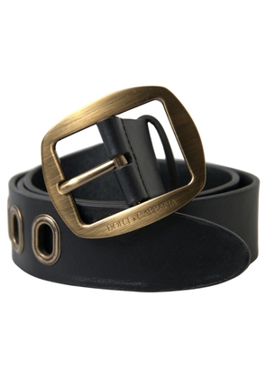 Dolce & Gabbana Black Leather Gold Metal Buckle Men Belt - 85 cm / 34 Inches
