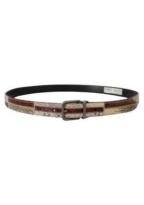 Dolce & Gabbana Multicolor Exotic Leather Patchwork Metal Belt - 90 cm / 36 Inches