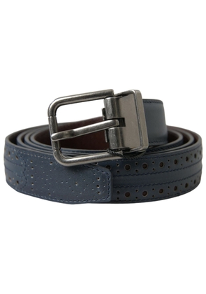 Dolce & Gabbana Blue Leather Perforated Metal Buckle Belt - 105 cm / 42 Inches