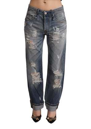 Acht Blue Tattered Mid Waist Straight Denim Cotton Jeans - W26