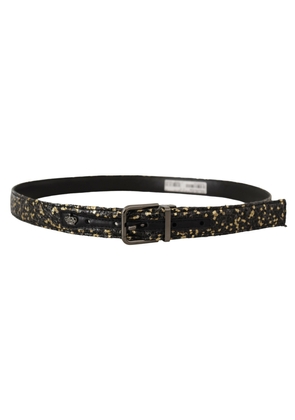 Dolce & Gabbana Gold Black Two-toned Leather Chrome Buckle Belt - 90 cm / 36 Inches