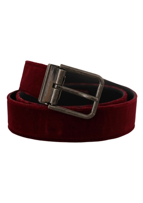 Dolce & Gabbana Maroon Velvet Leather Wide Vintage Metal Buckle Belt - 90 cm / 36 Inches