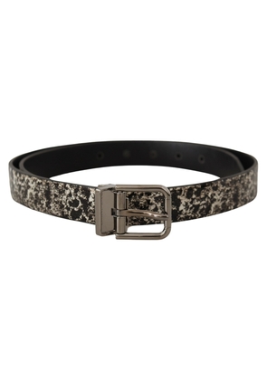 Dolce & Gabbana Black Marble Print Leather Silver Logo Buckle Belt - 90 cm / 36 Inches