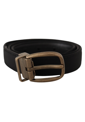Dolce & Gabbana Black Grosgrain Leather Bronze Metal Belt - 80 cm / 32 Inches