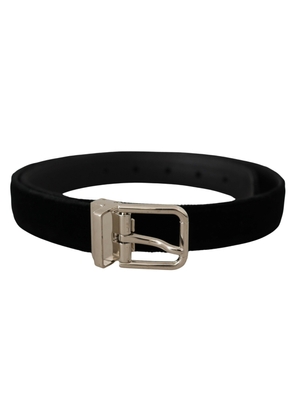 Dolce & Gabbana Black Velvet Silver Tone Metal Logo Buckle Belt - 80 cm / 32 Inches