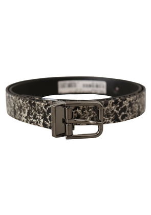 Dolce & Gabbana Black Marble Print Leather Gray Logo Belt - 90 cm / 36 Inches