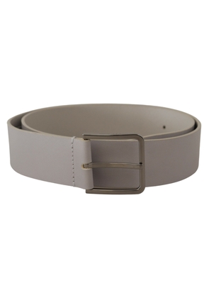 Dolce & Gabbana White Leather Wide Silver Metal Buckle Belt - 90 cm / 36 Inches