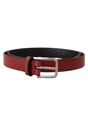 Dolce & Gabbana Maroon Vitello Leather Silver Metal Belt - 85 cm / 34 Inches