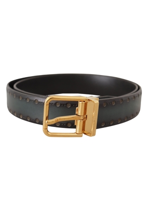 Dolce & Gabbana Green Perforated Leather Brass Metal Belt - 90 cm / 36 Inches