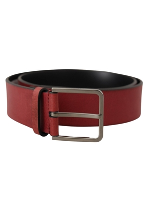 Dolce & Gabbana Maroon Vitello Silver Metal Logo Buckle Belt - 85 cm / 34 Inches
