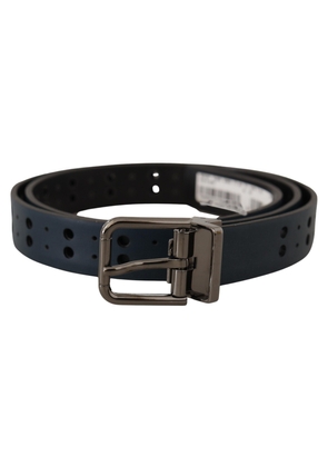 Dolce & Gabbana Blue Perforated Skinny Leather Metal Buckle Belt - 90 cm / 36 Inches