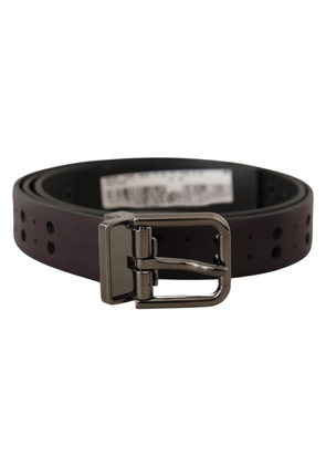 Dolce & Gabbana Burgundy Leather Perforated Metal Buckle Belt - 90 cm / 36 Inches