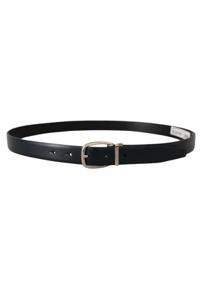 Dolce & Gabbana Black Leather Formal Silver Metal Buckle Belt - 95 cm / 38 Inches