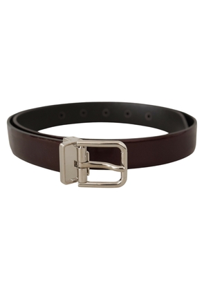 Dolce & Gabbana Brown Patent Leather Silver Metal Buckle Belt - 90 cm / 36 Inches