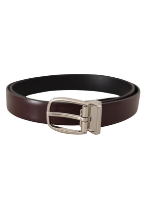 Dolce & Gabbana Solid Brown Leather Silver Metal Belt - 90 cm / 36 Inches