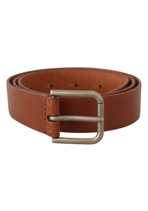 Dolce & Gabbana Brown Calf Leather Silver Tone Metal Buckle Belt - 90 cm / 36 Inches