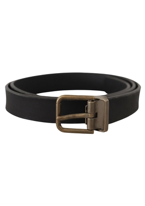 Dolce & Gabbana Black Leather Brass Metal Grain Buckle Classic Belt - 90 cm / 36 Inches
