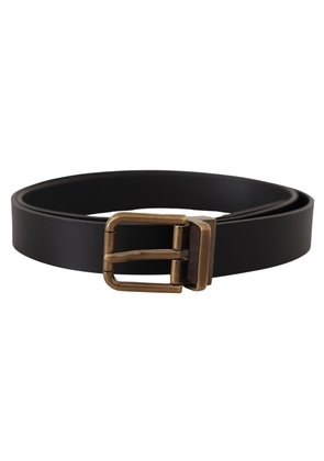 Dolce & Gabbana Black Leather Brass Metal Box Buckle Belt - 90 cm / 36 Inches