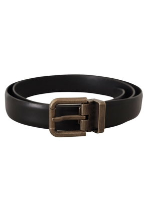 Dolce & Gabbana Black Calf Leather Brushed Brass Box Buckle Belt - 90 cm / 36 Inches