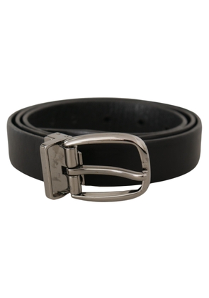 Dolce & Gabbana Black Leather Chrome Logo Metal Buckle Belt - 90 cm / 36 Inches