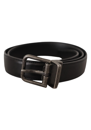 Dolce & Gabbana Black Calf Leather Logo Metal Buckle Belt - 100 cm / 40 Inches