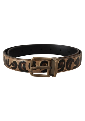 Dolce & Gabbana Brown Leather Leopard Print Bronze Metal Buckle Belt - 75 cm / 29,5 Inches