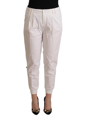 Met White Cotton Mid Waist Tapered Cropped Pants - W30