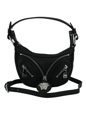 Versace Black Calf Leather Hobo Mini Shoulder Bag