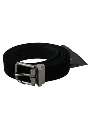 Dolce & Gabbana Black Velvet Leather Silver Buckle Belt - 80 cm / 32 Inches