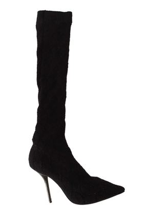 Dolce & Gabbana Black Stretch Socks Knee High Booties Shoes - EU39/US8.5