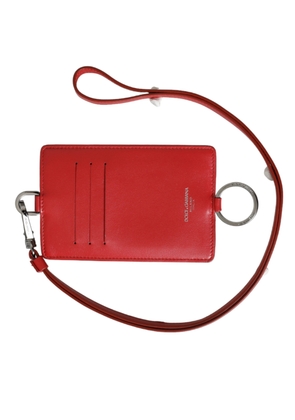 Red Calfskin Leather Lanyard Logo Card Holder Wallet