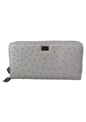 Dolce & Gabbana  White Ostrich Leather Continental Mens Clutch Wallet