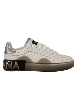 Dolce & Gabbana White Leather Shoes s Logo Portofino Sneakers - EU36/US5.5