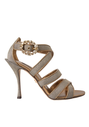 Bronze Crystal Strap Heels Sandals Shoes - EU37/US6.5