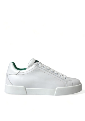 Dolce & Gabbana White Green Leather Portofino Sneakers Shoes - EU39.5/US6.5